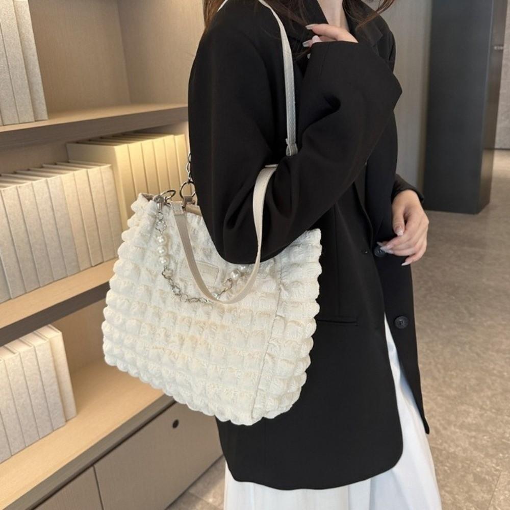 Korean Style Plaid Handbag Beaded Bubble Cloud Bag Fashion Pleated Tote Bag  Girls