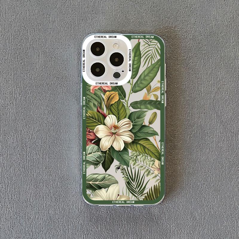 Vintage Flower Clear Phone Case For iPhone 12 11 13 Pro Max 15 14 Pro Max 7 8 14 15 Plus SE2 X XR XS Butterfly Plant Back Covers