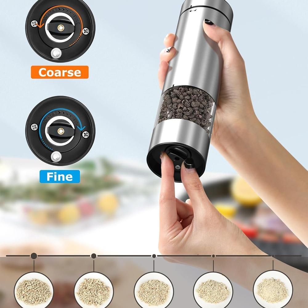 StainlessSteel Electric Salt and Pepper Grinder Set Salt and Pepper Grinder 1/2Pack AutomaticOne Hand OperationAdjustableGrinder