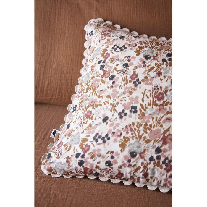 Coussin déhoussable festonné "Capucine" 40 x 40 cm "Gaze de Coton" - Capucine Pampa - Coussin déhoussable festonné 40 x 40 cm