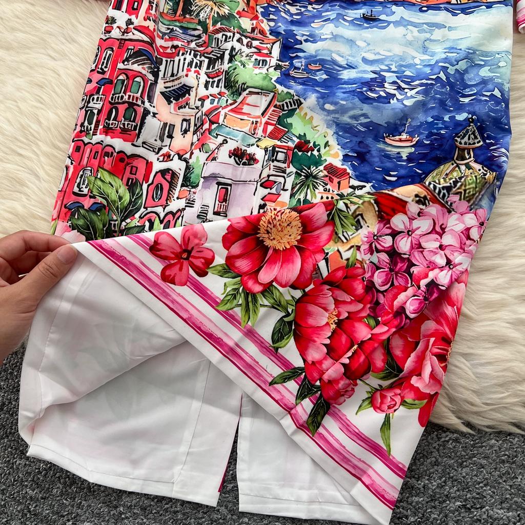 Spring Autumn Women Designer Vintage Print Runway Dresses O-neck Long Midi Office Party Slim Pencil Dress