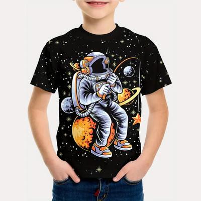 Vêtements pour enfants 2025 Été Dessin animé Astronaute Col rond Manches courtes T-shirts graphiques Vêtements amusants pour enfants T-shirt pour un garçon