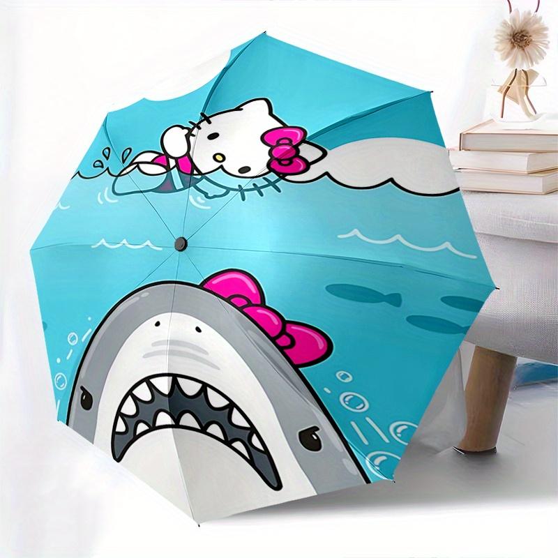 Hello Kitty, Shark Automatic Opening and Closing Parasol Compact Travel Umbrella with 8 Ribs for Women and Men Ideal Birthday/Christmas Gift
