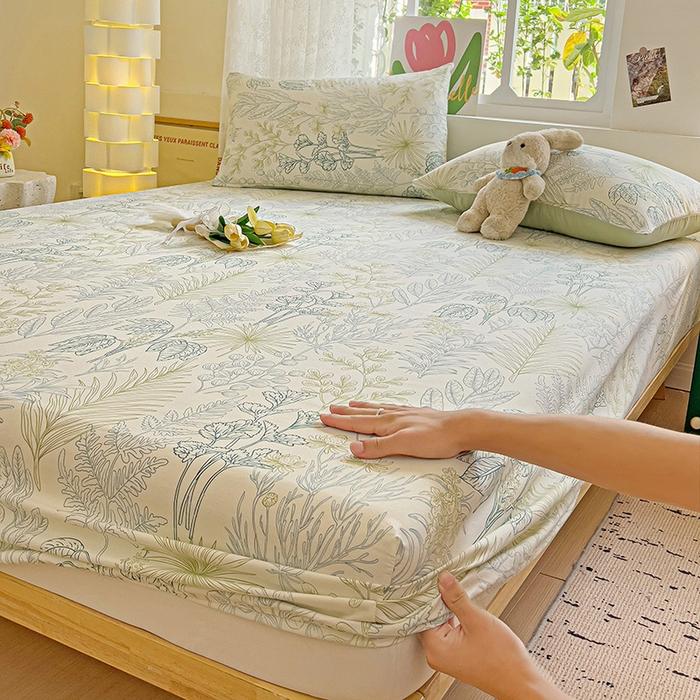 2025 New Ultra-soft Washed Cotton Printed Single-bed Hat Skin-friendly and Fresh Bedspread Come with Elastic Mattress Covers