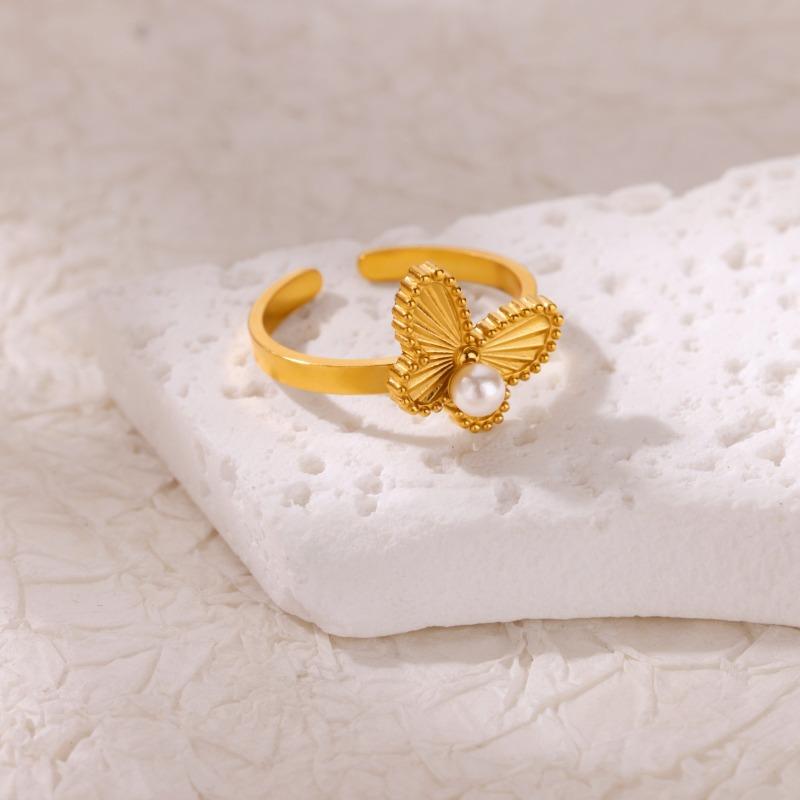 

New Rings Women s Niche Premium Butterfly Flower Plain Ring Open Ring Fashion Jewelry Stainless Steel Ring Opening adjustable