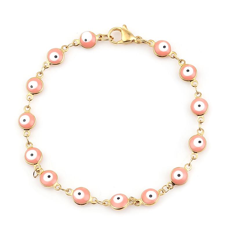 

304 Stainless Steel Bracelets Gold Color Link Chain Multicolor Evil Eye Enamel Bracelets For Women Man Gift 19.2cm ,1 Piece 19.2cm Long