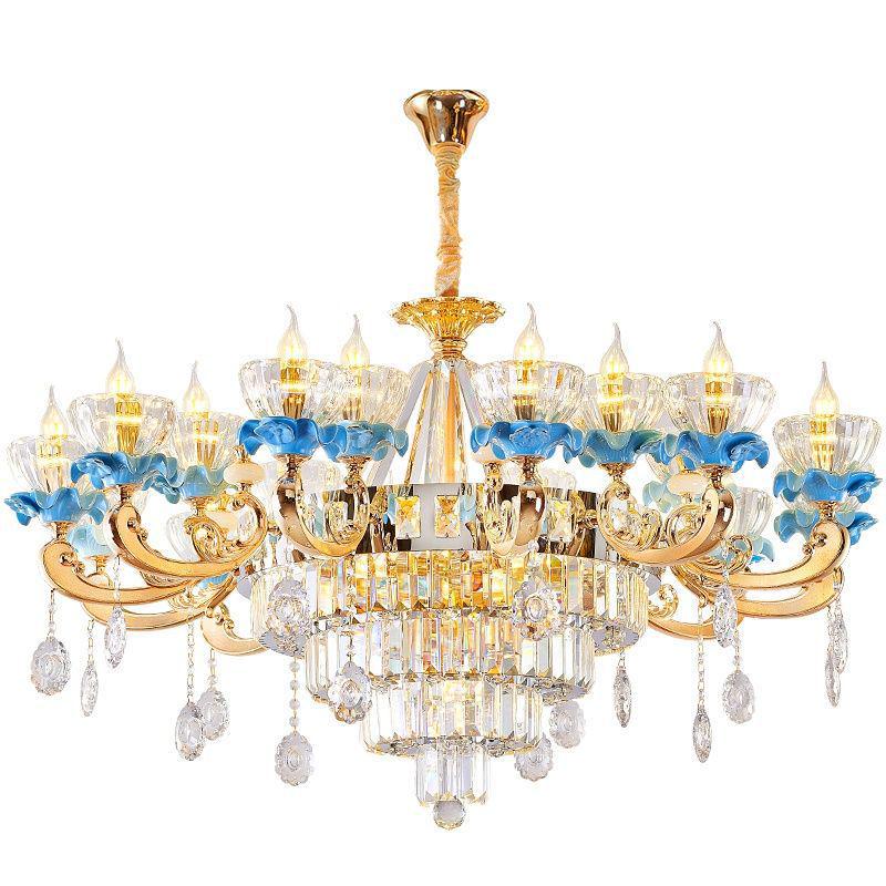 Luxury European Crystal Chandelier, French Ceramic Design for Living Room or Restaurant