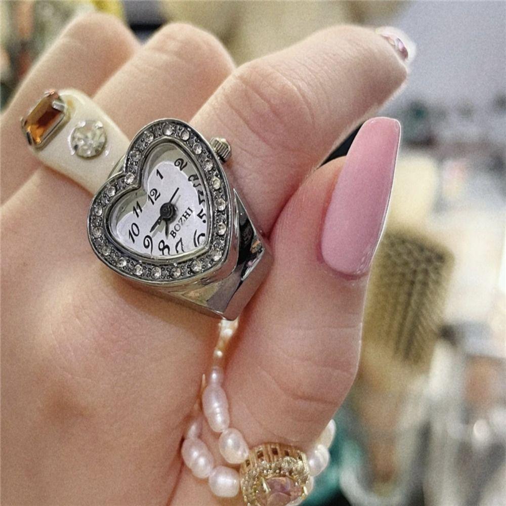 Gift Jewelry Clock Elastic Stretchy Rings Round Quartz Finger Rings Ring Watch Digital Watch