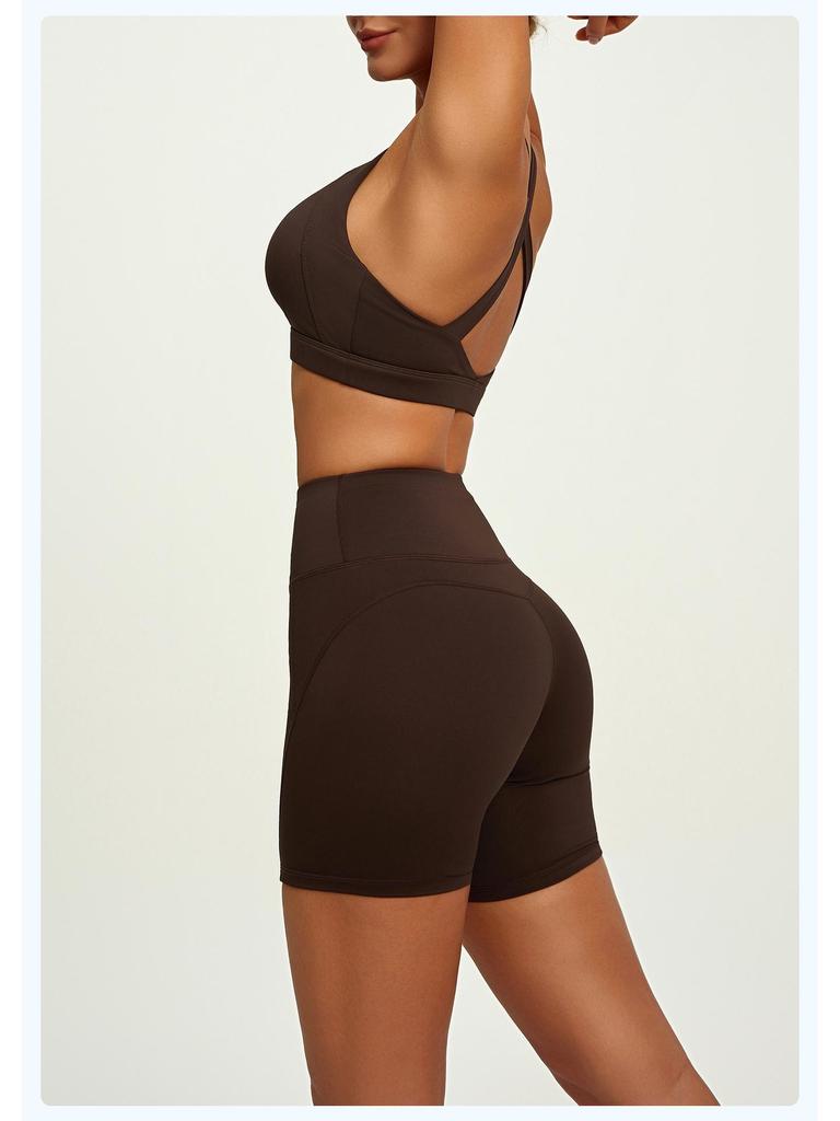 Women's High-Waisted Double-Sided Nylon Yoga Shorts with Tummy Control and Peach-Lift