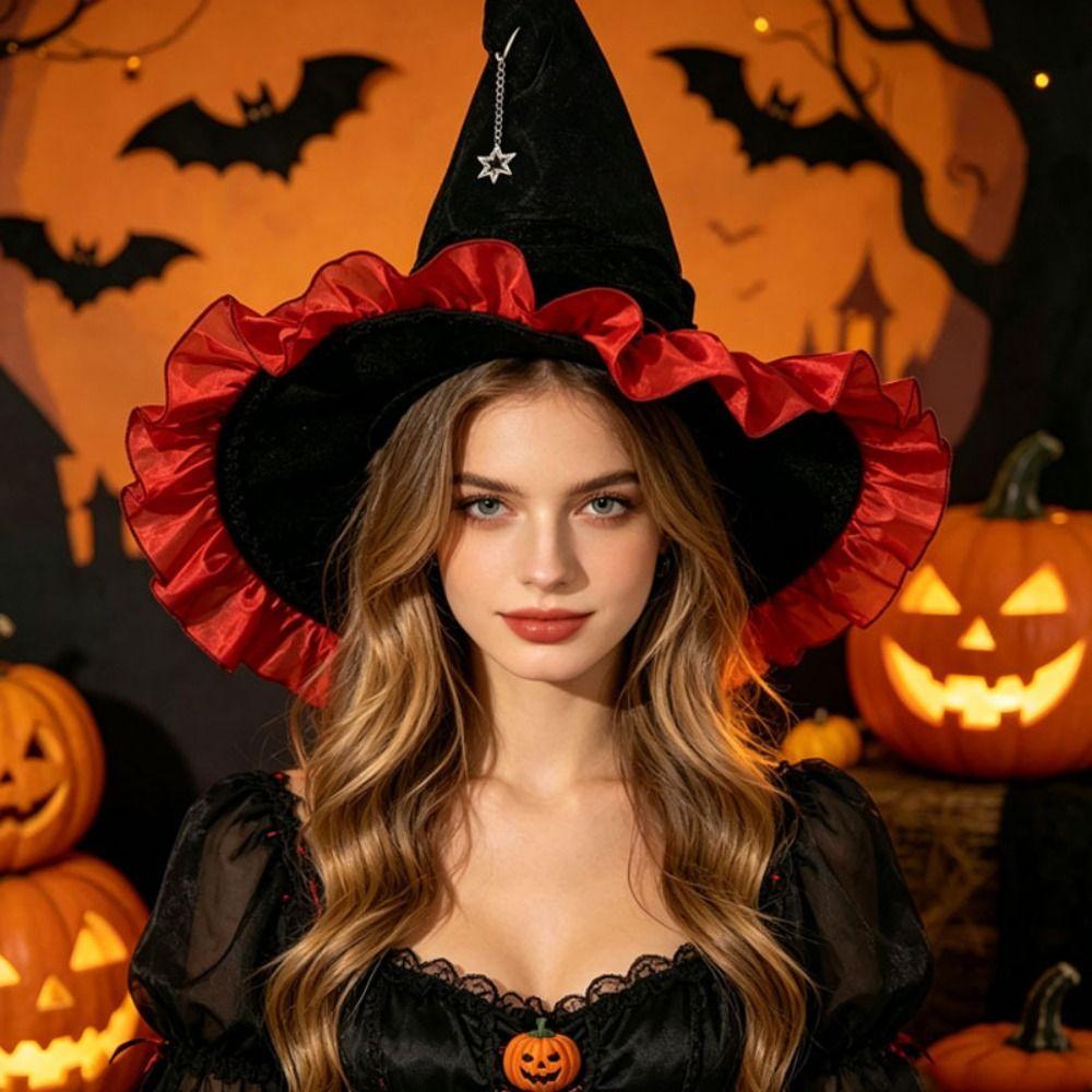 Lace Lolita Witch Hat Star Pendant Wizard Cap Party Props Halloween Hat Cosplay Event
