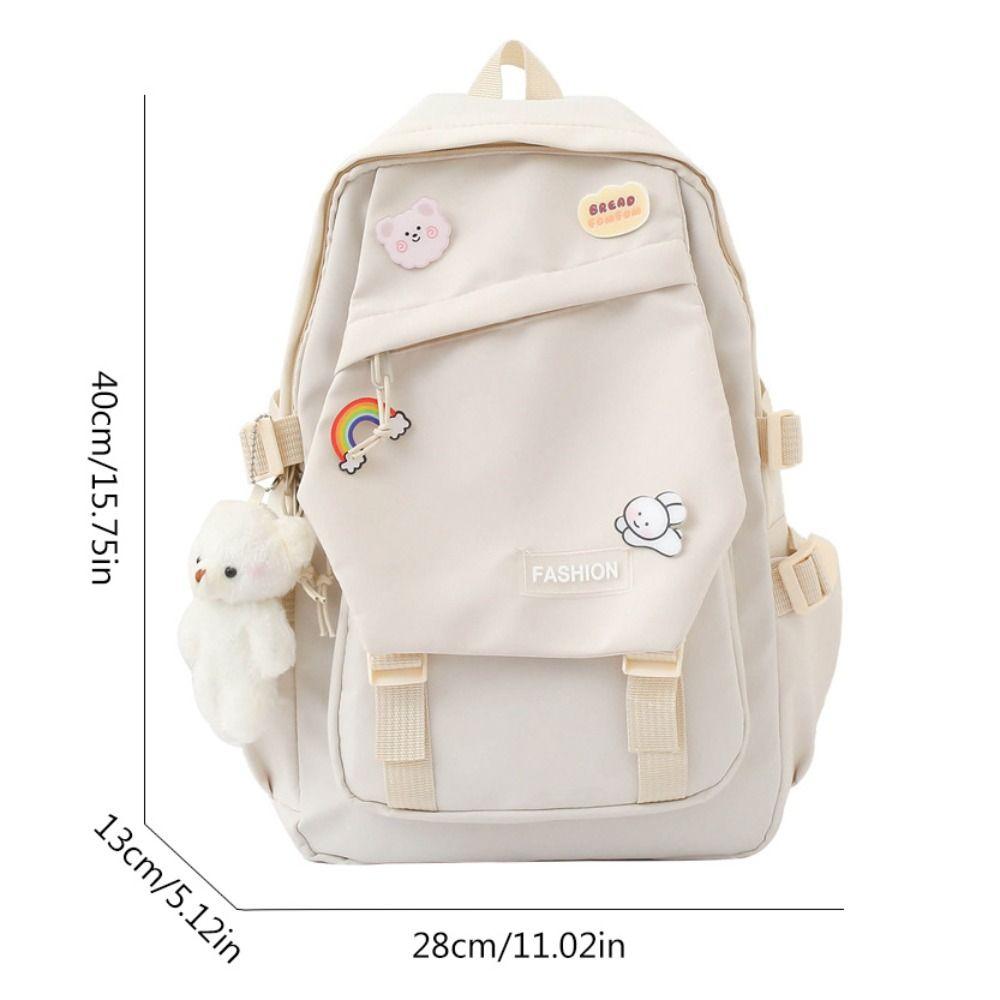 Nylon Large Capacity Bags Canvas Korean Style School Bag Sweet Badge Shoulder Backpack  Student