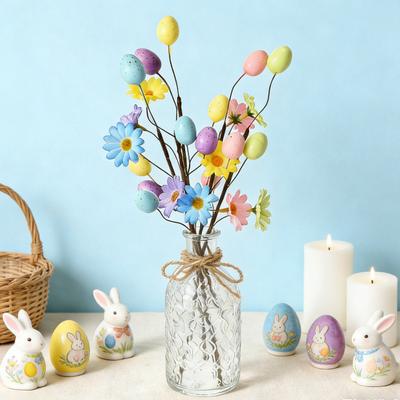 Easter Egg Picks Spring Branch with Colorful Eggs Artificial Flower for Floral Arrangements Party