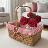 1pc Handwoven Basket - Multi-Purpose Rectangular Storage with Red-White Checkered Lining & Sturdy Frame, Durable Fabric
