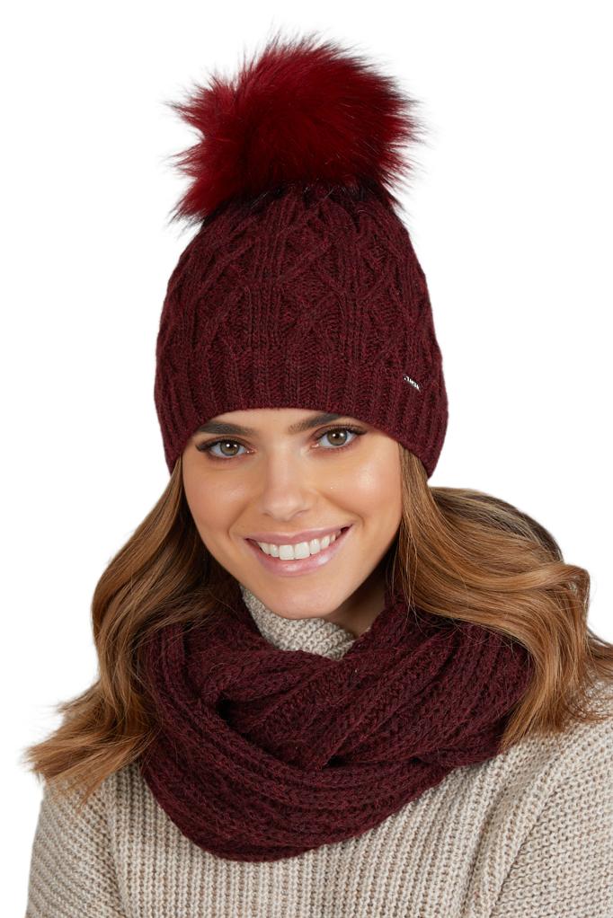 Florence Women' Winter Hat with Pompom, Burgundy Color