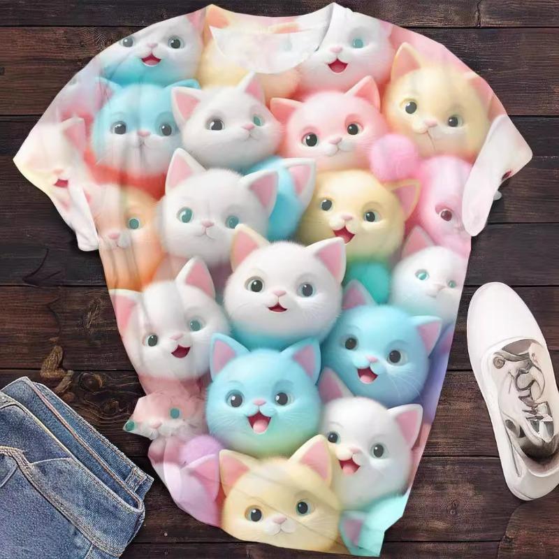 Summer Calf Print Women's Commuting Round Neck Short Sleeved Shirt T-Shirts Women’s