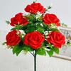 Curly Edge Red Rose Bouquet - 6 Head Artificial Silk Flowers for Living Room Decoration