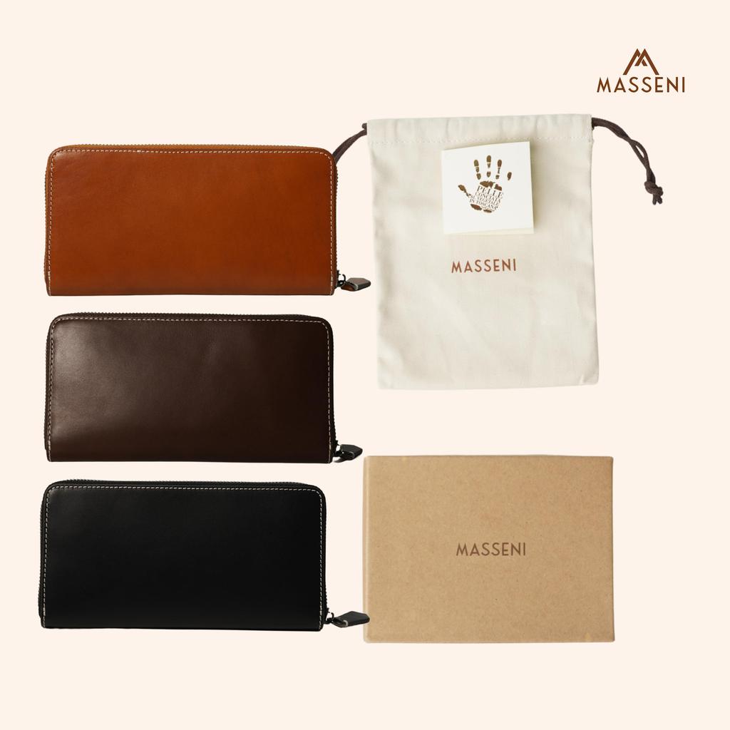 Luxury Italian Leather Long Wallet with Coin Genuine Leather Tan Holds 13 Cards [MASSENI] Purse, Wallet, Color, (black)