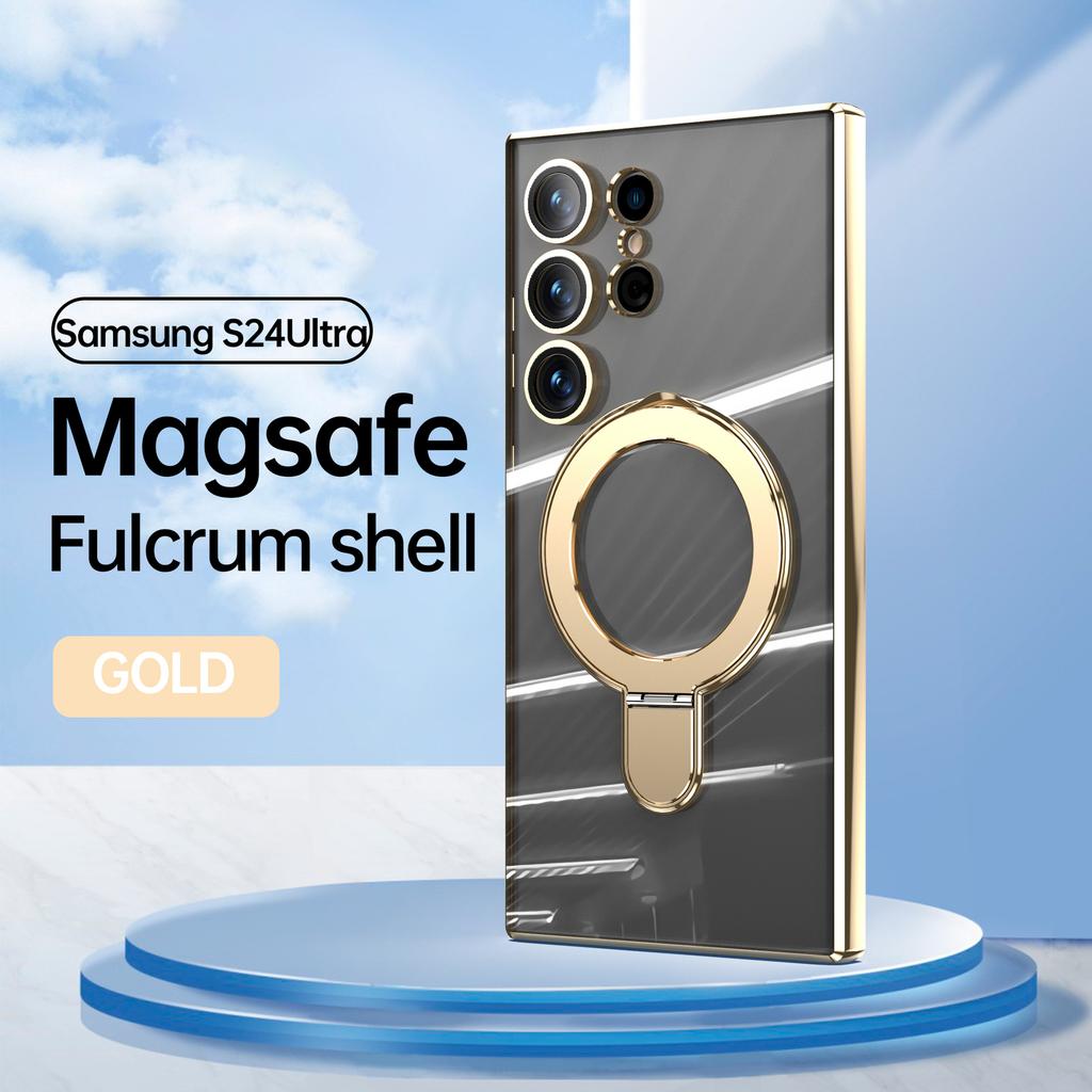Applicable to Samsung S26Ultra mobile phone case transparent electroplated magnetic suction bracket s25edge anti-drop protective case