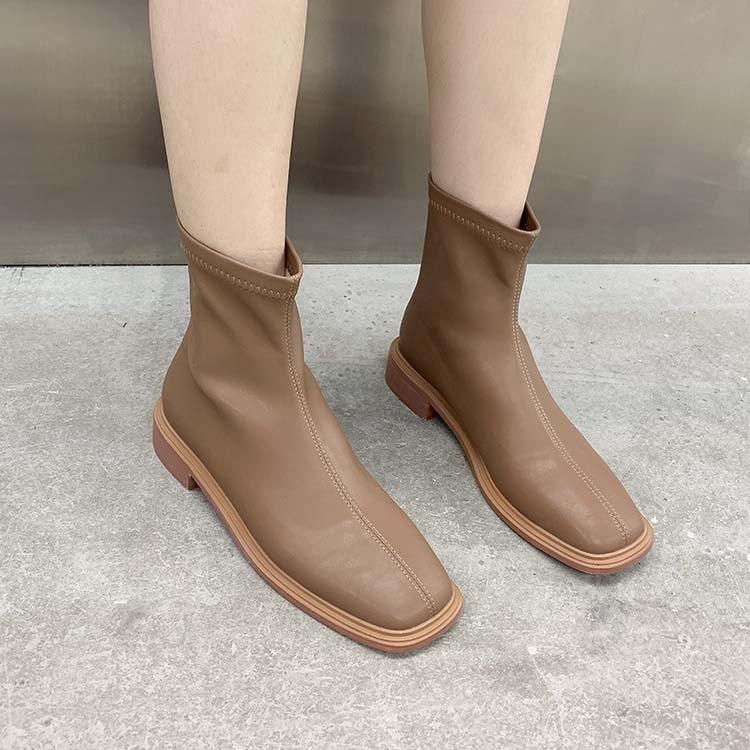 

Skinny boots women s shoes autumn and winter single boots soft leather autumn white flat-bottomed fried street small short boots 40