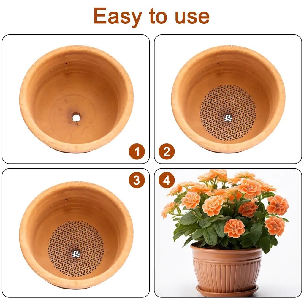 50PCS Prevent Soil Loss Breathable Gasket Leakproof Drainage Flower Pot Hole Mesh Pad Bottom Mat Breathable Drainage Gasket Net