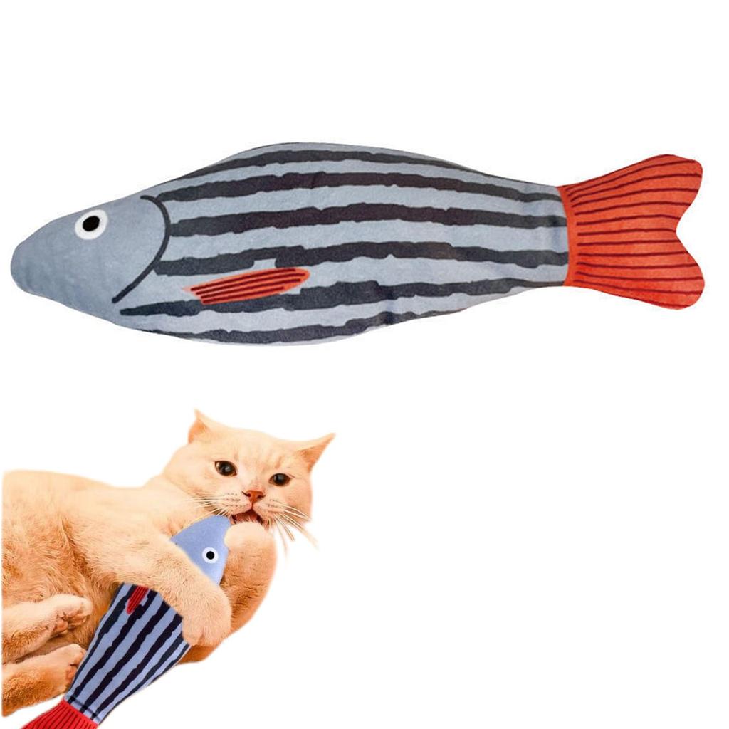 GlamDromen Cat Toy Fish Catnip Toy Plush Toy for Cats, Solo Play, Catnip Chew Toy (Gray and Blue Striped Fish, 1 Fish)