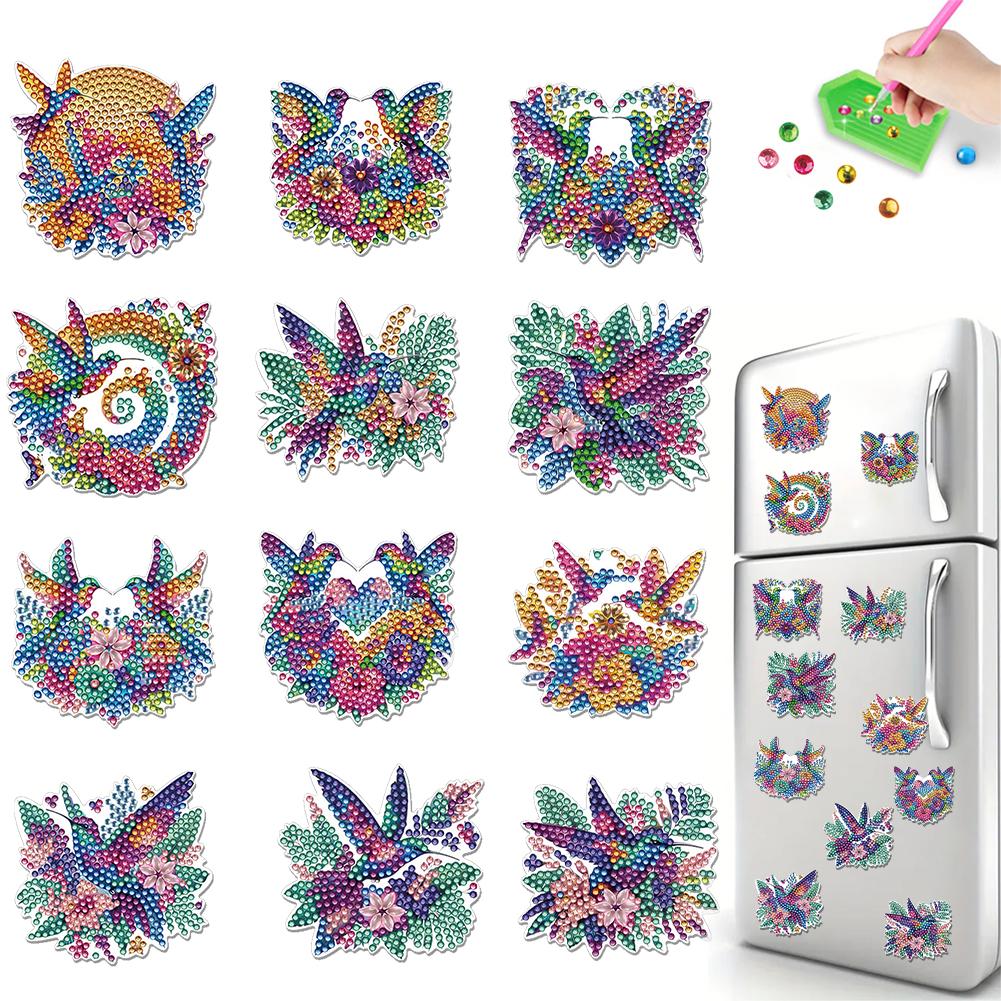 

12Pcs Diamond Painting Kits Rhinestone Refrigerator Gem Crafts Diamond Art Magnets Refrigerator Magnet for Decor Gift