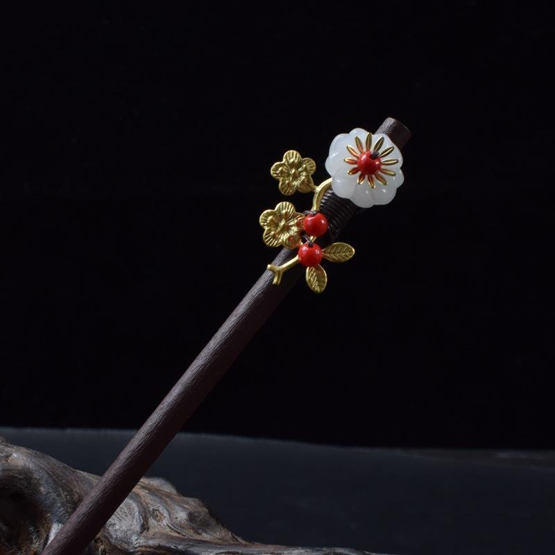 Sandeltre Blomst Hårnåler Kinesisk Stil Hårpinner Retro Hanfu Hårtilbehør Fe Cheongsam Hårknute Smykker Tiara