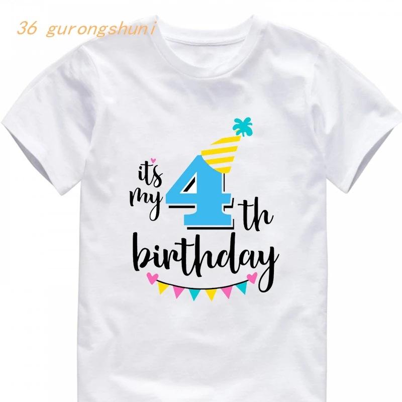 

Kawaii Happy Birthday Numbers 2-9 Print Kids T-Shirt Summer Loose Blouses Short Sleeve White Ladies Tops Boy Girl Tees Clothes S білий