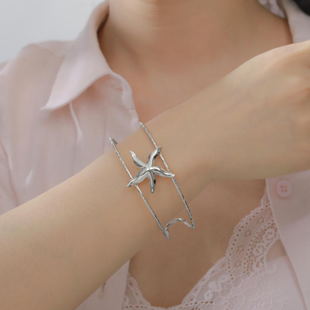 Cazador Starfish Cuff Bracelets for Women Stainless Steel Adjustable Waterproof Bangle Bracelet Jewelry Mother's Day Gift