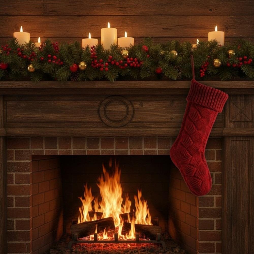 Yarn Knitted Christmas Socking Solid Color Christmas Gift Bag Xmas Tree Hanging Ornaments Holiday