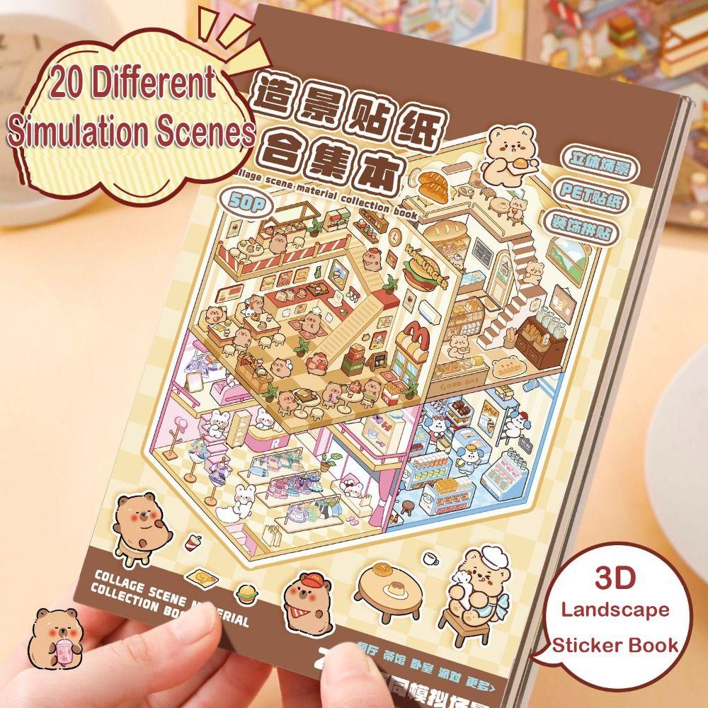 20Pcs/Book 3D Miniature Scene 3D Stickers DIY Notebook Sticker Landscape Sticker Book  Children Gift