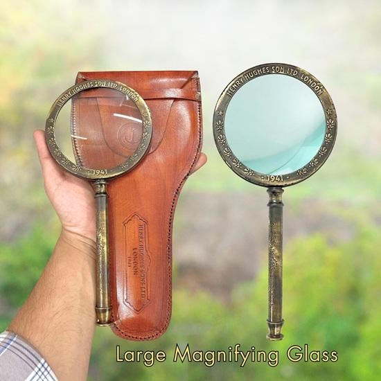 Set of 3 Henry London Brass Magnifying Glass Marine Style with Leather Case, Gift Wedding, Thanksgiving, Chinese New Year, Christmas