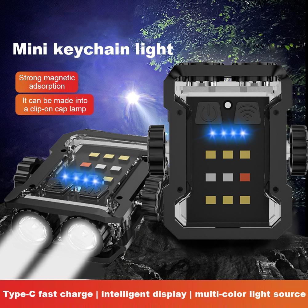 Mini Keychain Flashlight Dual LED Repair Light Rechargeable Camping Lamp Safety Warning Light Outdoor Work Light Emergency Lamp