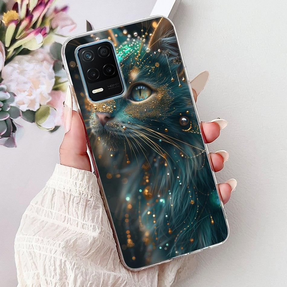 Pro telefon Realme 8 5G RMX3241 Pouzdro na telefon Realme8 5G Elegantní Květinový Potisk Kočky Měkký Silikon Průhledné TPU Pouzdra