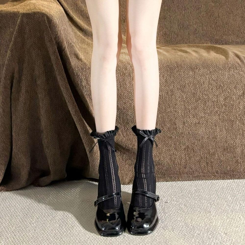 1 Pair Hollow Lace JK Socks Solid Color Calf Socks Thin Over The Knee Socks  Girls Wear
