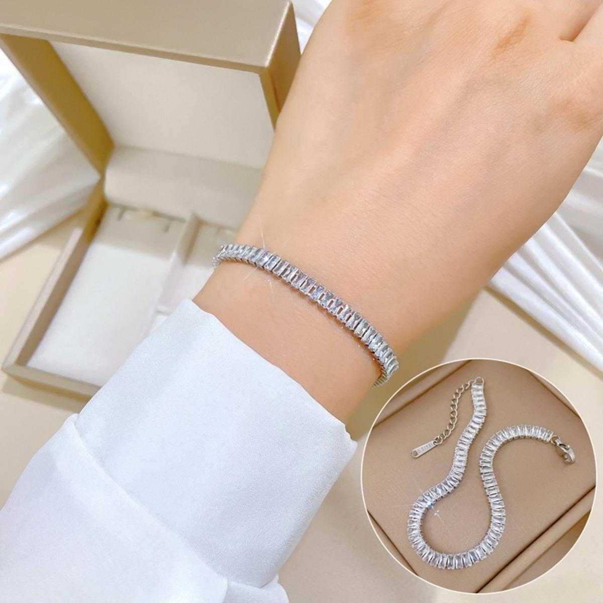 

All Stainless Steel Luxury Shiny Zircon Tennis Chain Bracelets for Women Men Hip Hop Fashion Bangle Accessories Jewelry Gifts