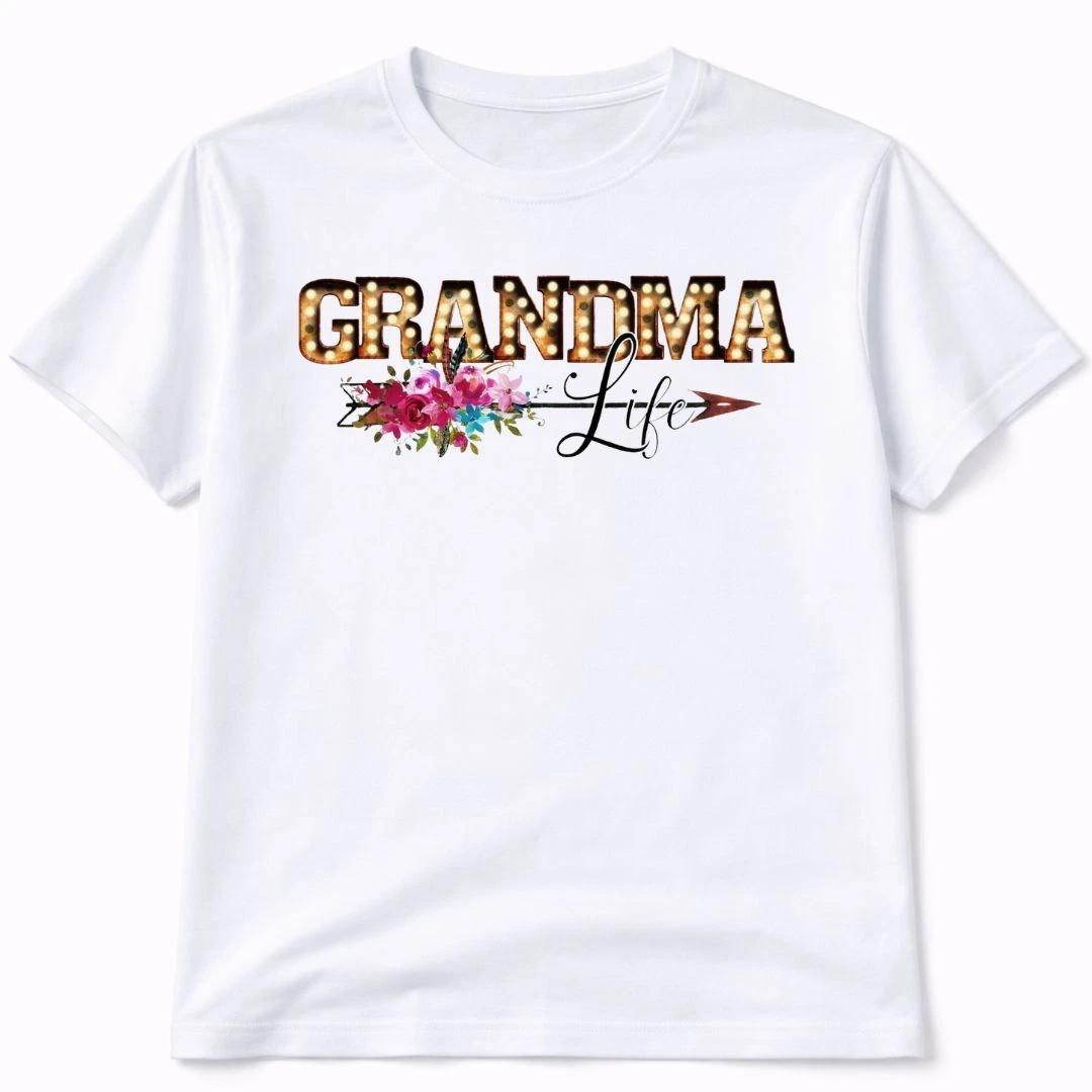 Grandma Life Floral Graphic T Shirt Trendy Western Style Tee Women Gifts White S