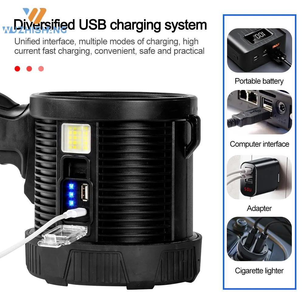 P50 Portable Handheld Led Flashlight Searchlight Spotlights With COB Light Solar Panel Type-C Charging Torch for Hunt,Outdoors