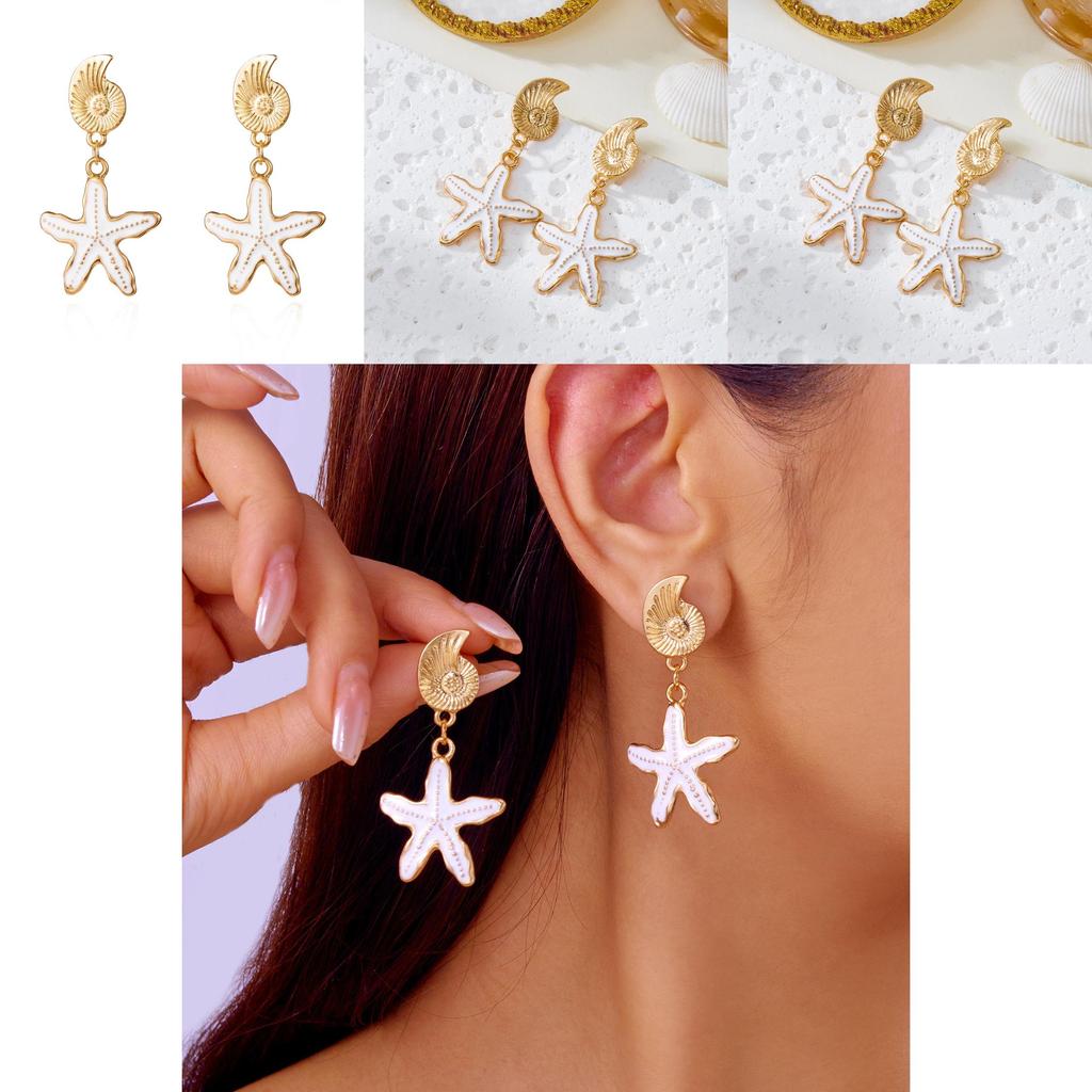 Summer Beach Jewelry Starfish Earrings With Electroplated Alloy For Women Casual Use