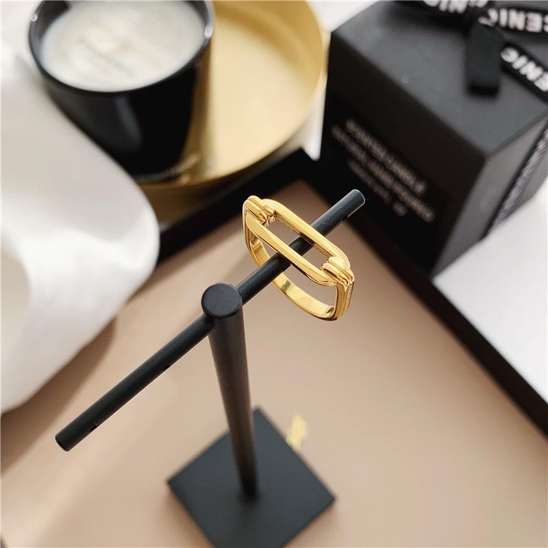 Women s Geometric Titanium Steel Retro Fashion Index Finger Ring Size 7 золотой
