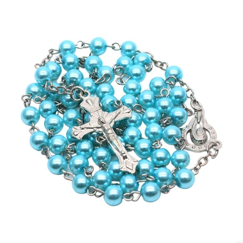 62KD 6mm Pearl Rosary Necklaces Bead Chain Pendant Ornaments for Home Church Yoga Room Decorations Gift