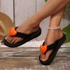 Fashion Women's Heart Shape Decor Wedges Slides Low Heel Clip-Toe Soft Bottom Slippers Weightlight Comfort Non-Slip Summer Sandals Mujer