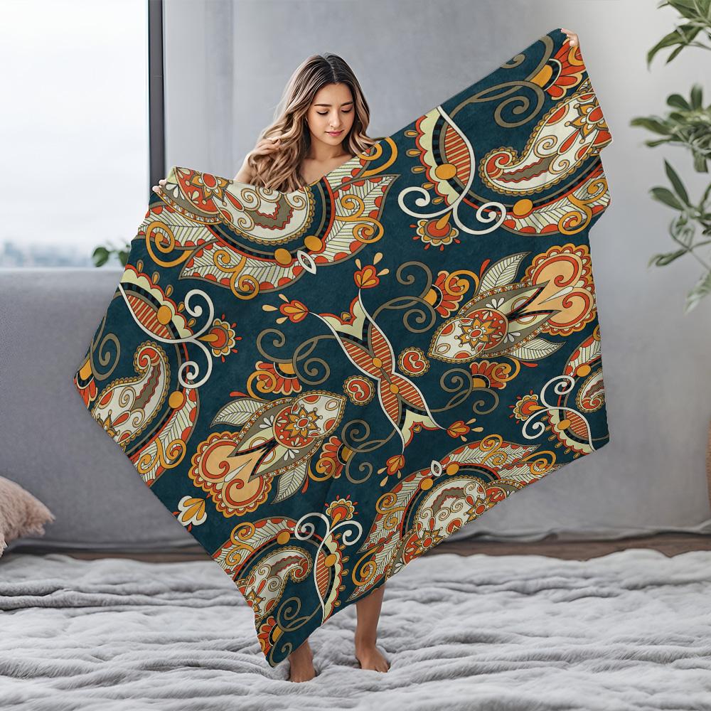 Turkish Vintage Paisley Floral Print Velvet Throw Blanket Sofa Bed Cover Cushion Home Decor Gift