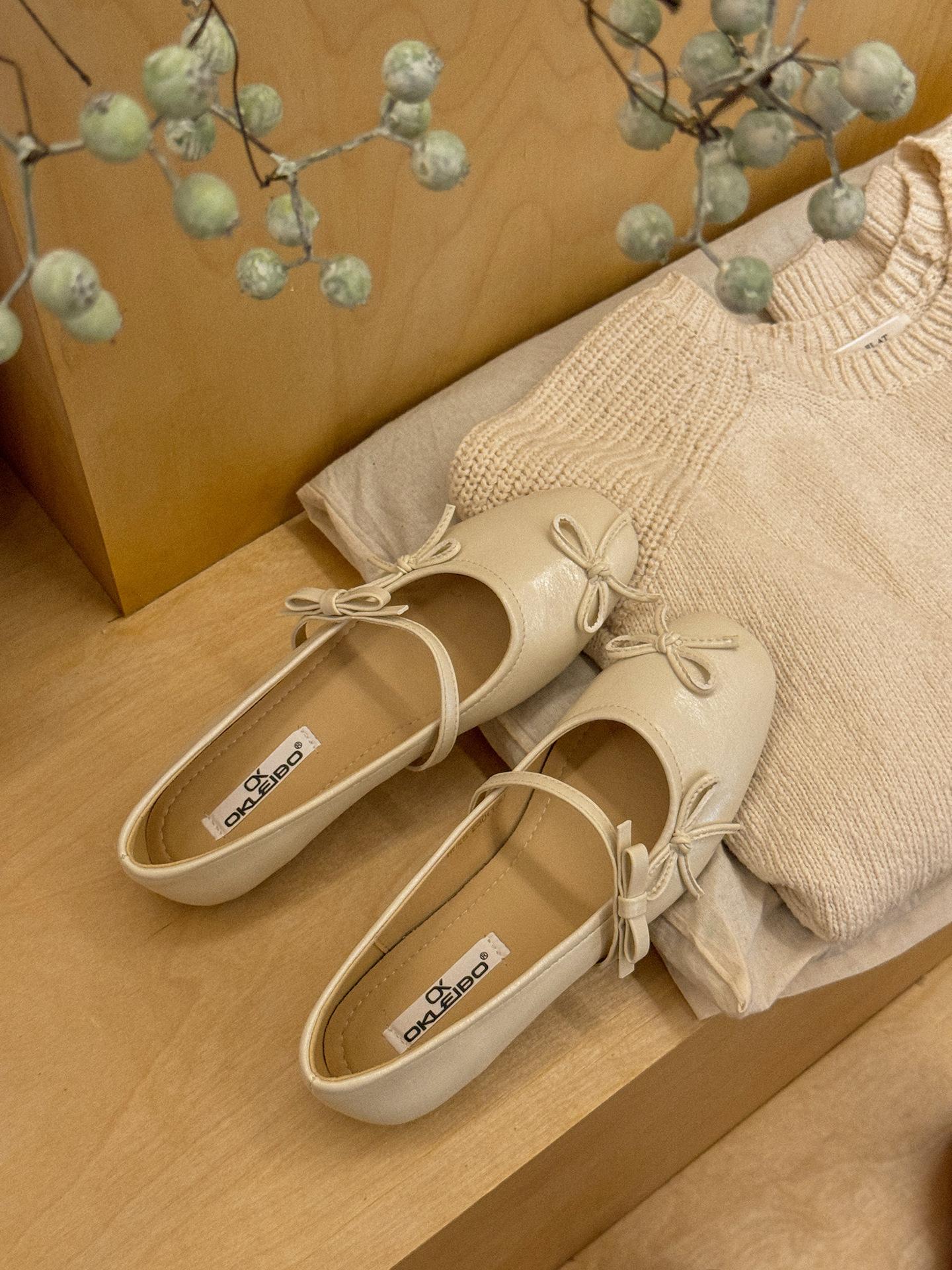 

Французские ретро туфли Мэри Джейн женские 2025 весна новые красные с бантом с мелким вырезом балетки 40 бежевый