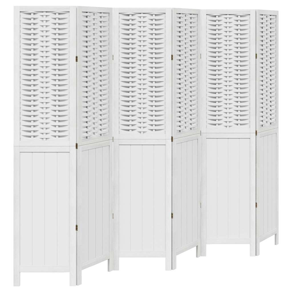 Vidaxl Room Divider, 6-Panel, White, Solid Paulownia Wood