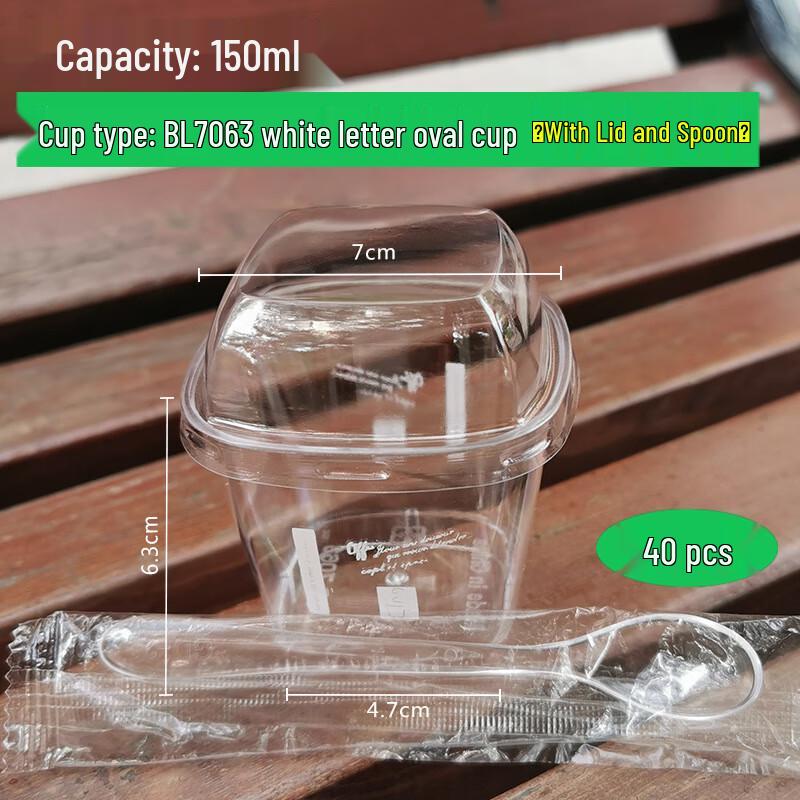 Fanshun Einweg-Moussebecher mit Deckeln und Löffeln, 40 Sets