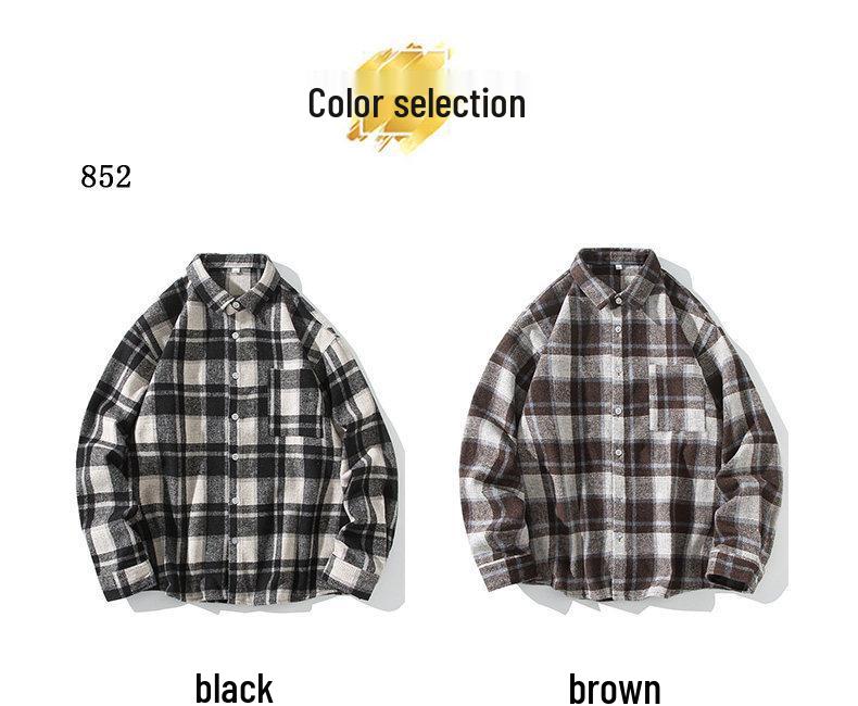 2025 Men's Plaid Woolen Shirt Jacket - Fashionable Loose-Fit Plus Size Autumn Casualwear