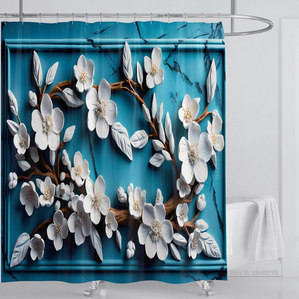 3D Stereo Beautiful Flower Printing Bathroom Curtain Waterproof Polyester Shower Curtain Home Decoration Curtain with Hooks