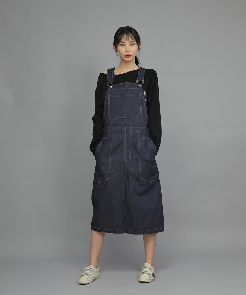 Seinteukeulu Wrinkle Band Overalls Skirt Swb-612 Denim Indigo