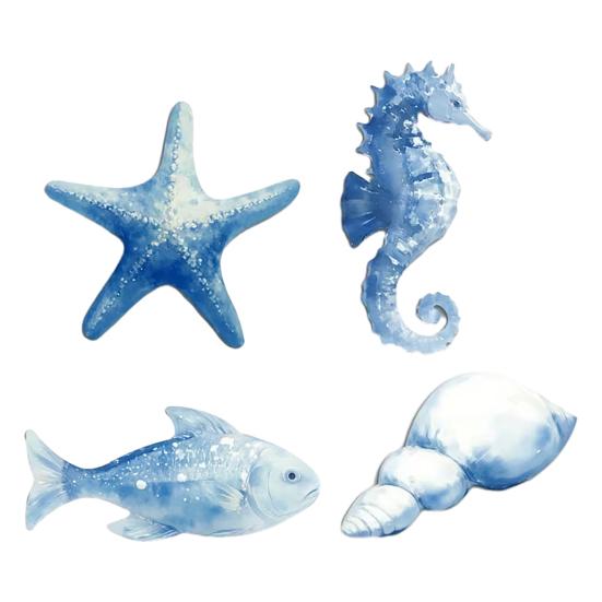 

4 Pcs Wooden Beach Wall Decor Coastal Ocean Starfish Seahorse Conch Fish Wall Art Nautical Theme Home Decor for Farmhouse Living Room Bathroom Sets